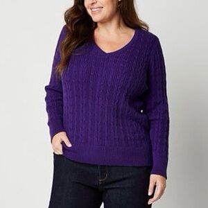 NWT 5X St. John's Bay Plus Womens V Neck Long Sleeve Cable Knit Pullover Sweater